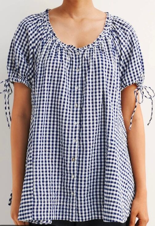 Free People Tops - Free People Farley Gingham Navy White Tunic oversized Fit size M